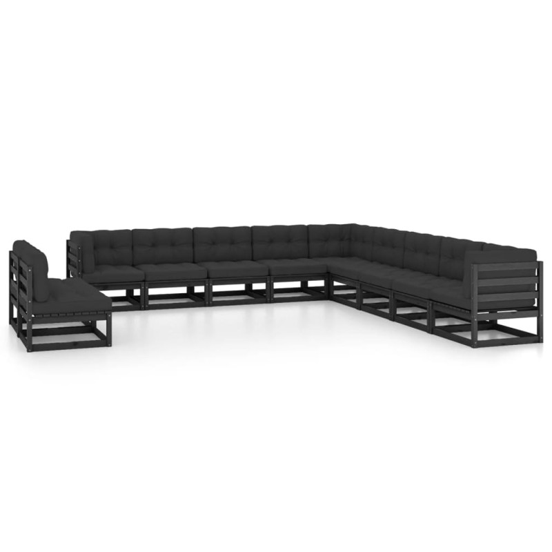 vidaXL Set de muebles de jardín 11 pzas con cojines madera pino negro vidaXL Set de muebles de jardín 11 pzas con cojines madera pino negro