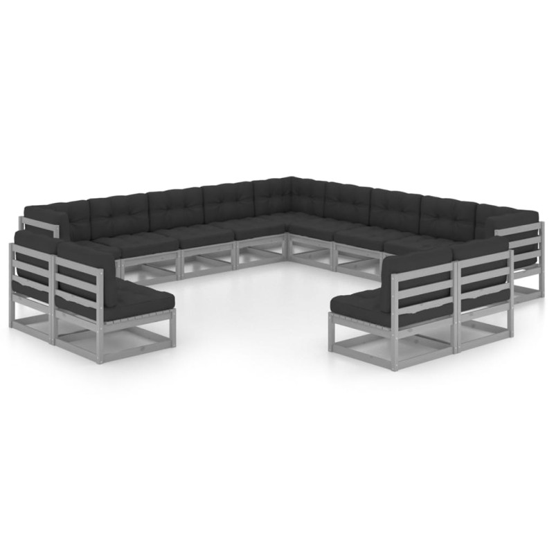 vidaXL Set de muebles de jardín 13 pzas con cojines madera pino gris