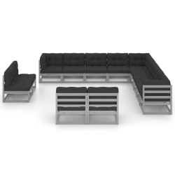 vidaXL Set de muebles de jardín 13 pzas con cojines madera pino gris