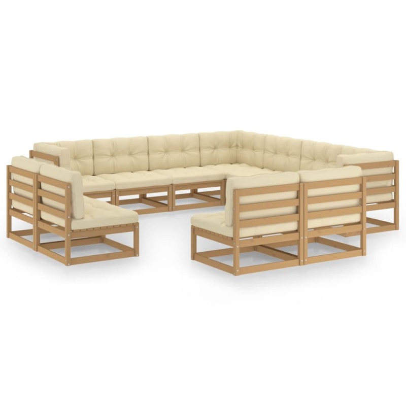 vidaXL Set de muebles de jardín 11 pzs cojines madera pino marrón miel vidaXL Set de muebles de jardín 11 pzs cojines madera pino marrón miel