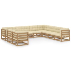 vidaXL Set de muebles de jardín 10 pzs cojines madera pino marrón miel