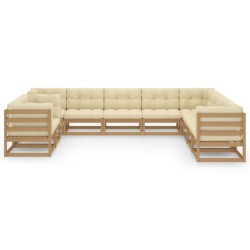 vidaXL Set de muebles de jardín 10 pzs cojines madera pino marrón miel