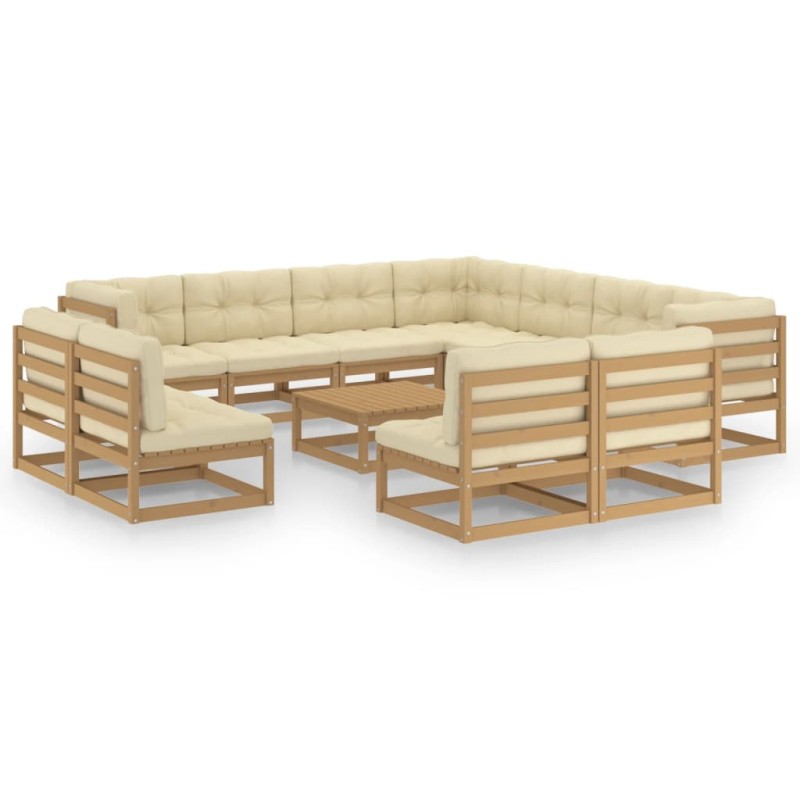 vidaXL Set de muebles de jardín 12 pzs cojines madera pino marrón miel vidaXL Set de muebles de jardín 12 pzs cojines madera pino marrón miel
