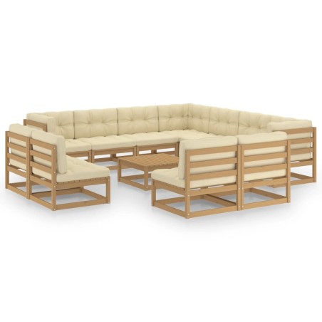 vidaXL Set de muebles de jardín 12 pzs cojines madera pino marrón miel