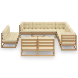 vidaXL Set de muebles de jardín 12 pzs cojines madera pino marrón miel