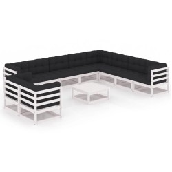 vidaXL Set de muebles de jardín 11 pzas con cojines madera pino blanco