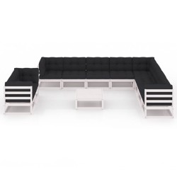 vidaXL Set de muebles de jardín 11 pzas con cojines madera pino blanco