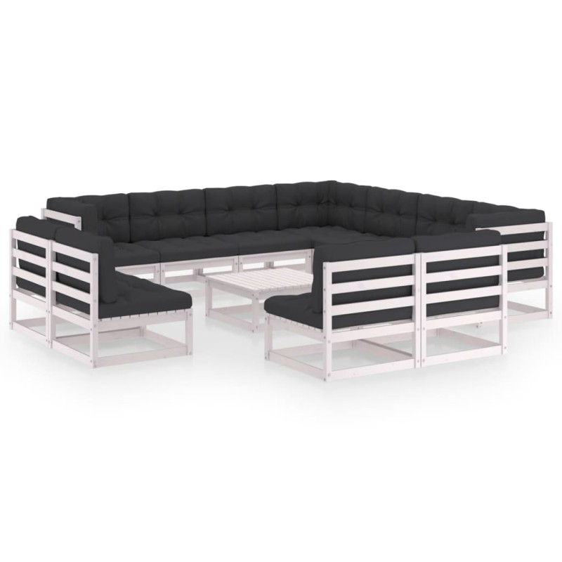 vidaXL Set de muebles de jardín 12 pzas con cojines madera pino blanco vidaXL Set de muebles de jardín 12 pzas con cojines madera pino blanco