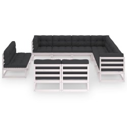 vidaXL Set de muebles de jardín 12 pzas con cojines madera pino blanco