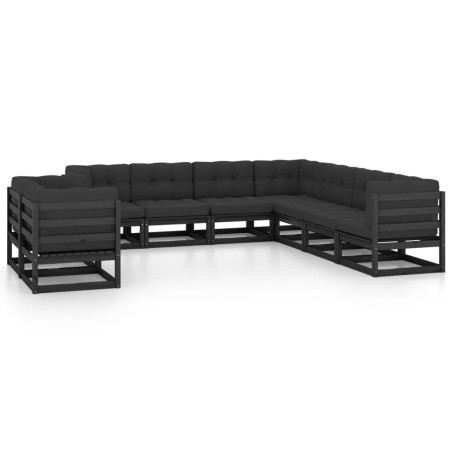vidaXL Set de muebles de jardín 9 pzas con cojines madera pino negro