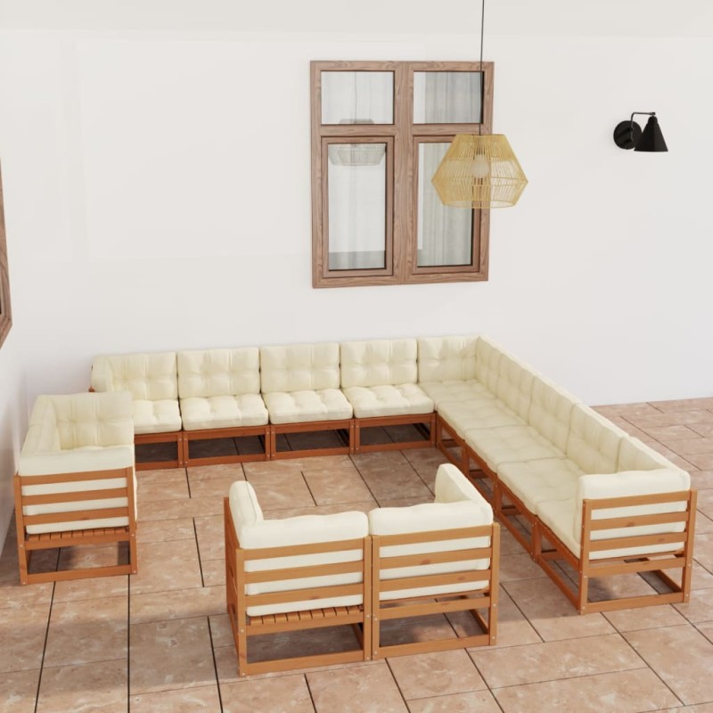 vidaXL Set de muebles de jardín 13 pzs cojines madera pino marrón miel