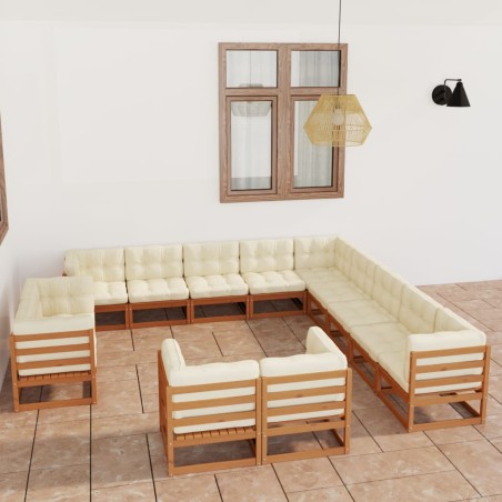 vidaXL Set de muebles de jardín 13 pzs cojines madera pino marrón miel