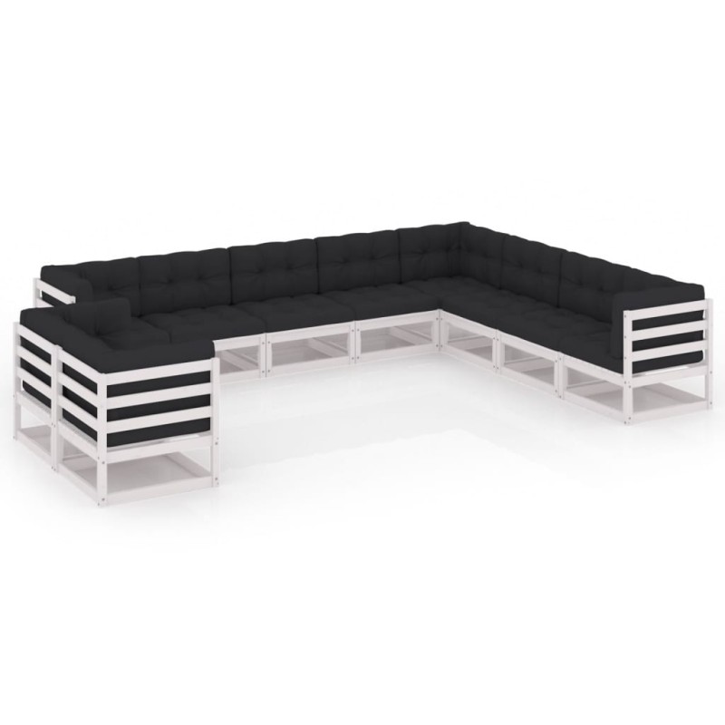 vidaXL Set de muebles de jardín 10 pzas con cojines madera pino blanco vidaXL Set de muebles de jardín 10 pzas con cojines madera pino blanco