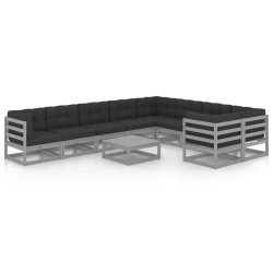 vidaXL Set de muebles de jardín 10 pzas con cojines madera pino gris