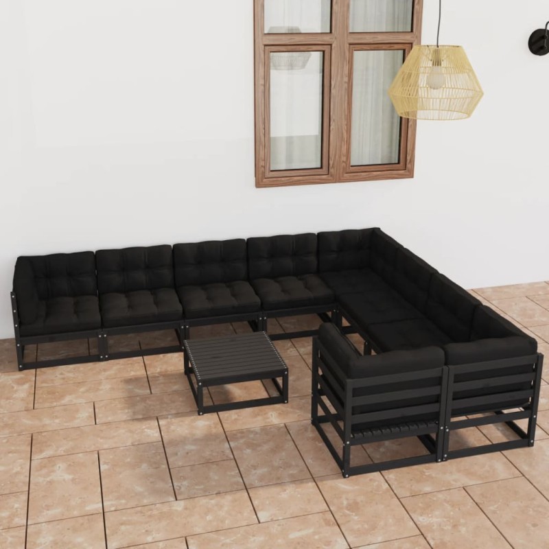 vidaXL Set de muebles de jardín 10 pzas con cojines madera pino negro vidaXL Set de muebles de jardín 10 pzas con cojines madera pino negro