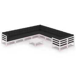 vidaXL Set de muebles de jardín 11 pzas con cojines madera pino blanco