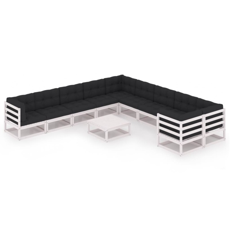 vidaXL Set de muebles de jardín 11 pzas con cojines madera pino blanco vidaXL Set de muebles de jardín 11 pzas con cojines madera pino blanco