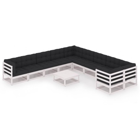 vidaXL Set de muebles de jardín 11 pzas con cojines madera pino blanco