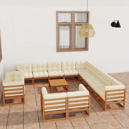 vidaXL Set de muebles de jardín 14 pzs cojines madera pino marrón miel