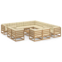 vidaXL Set de muebles de jardín 14 pzs cojines madera pino marrón miel