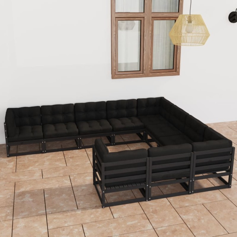 vidaXL Set de muebles de jardín 10 pzas con cojines madera pino negro vidaXL Set de muebles de jardín 10 pzas con cojines madera pino negro