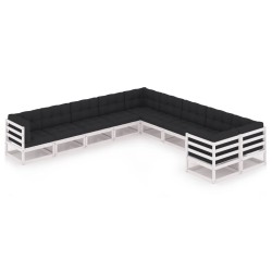 vidaXL Set de muebles de jardín 10 pzas con cojines madera pino blanco