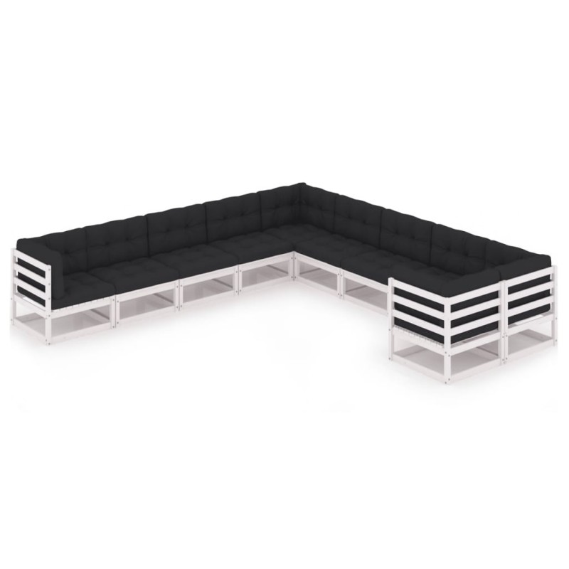 vidaXL Set de muebles de jardín 10 pzas con cojines madera pino blanco vidaXL Set de muebles de jardín 10 pzas con cojines madera pino blanco