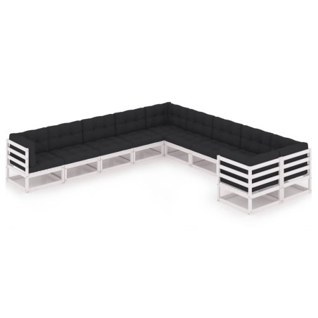vidaXL Set de muebles de jardín 10 pzas con cojines madera pino blanco