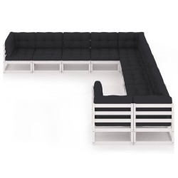 vidaXL Set de muebles de jardín 10 pzas con cojines madera pino blanco
