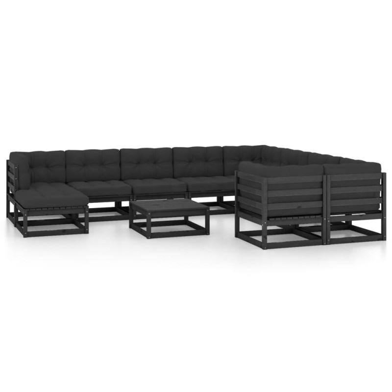 vidaXL Set de muebles de jardín 10 pzas con cojines madera pino negro vidaXL Set de muebles de jardín 10 pzas con cojines madera pino negro