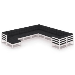 vidaXL Set de muebles de jardín 11 pzas con cojines madera pino blanco