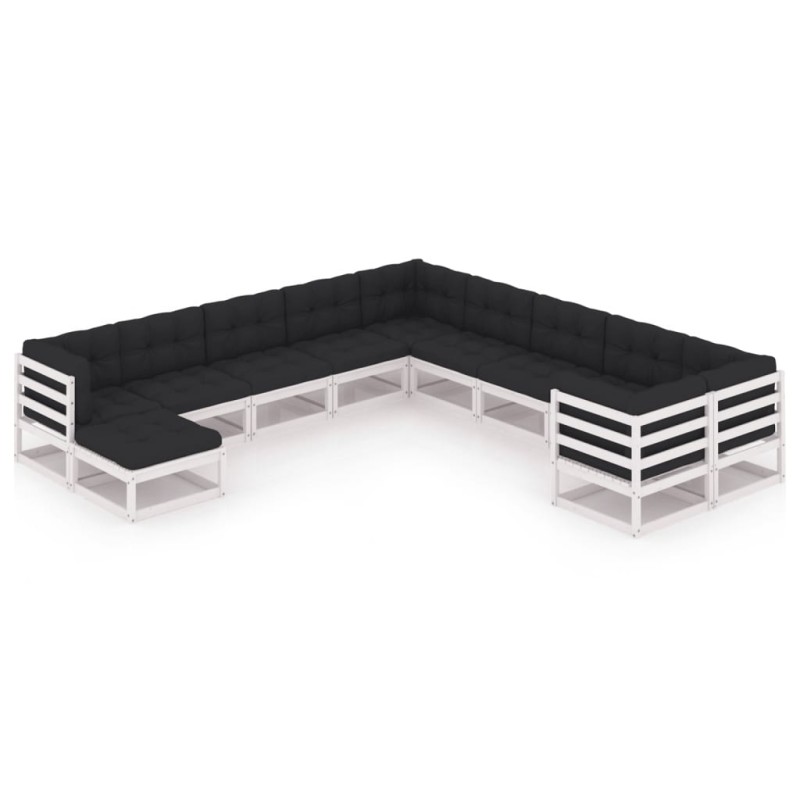 vidaXL Set de muebles de jardín 11 pzas con cojines madera pino blanco vidaXL Set de muebles de jardín 11 pzas con cojines madera pino blanco