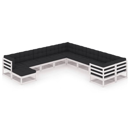 vidaXL Set de muebles de jardín 11 pzas con cojines madera pino blanco