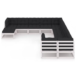 vidaXL Set de muebles de jardín 11 pzas con cojines madera pino blanco