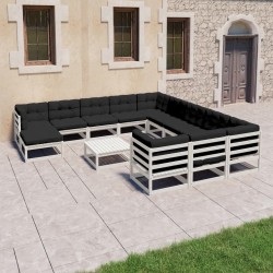 vidaXL Set de muebles de jardín 13 pzas con cojines madera pino blanco
