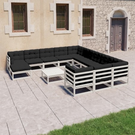 vidaXL Set de muebles de jardín 13 pzas con cojines madera pino blanco