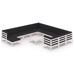 vidaXL Set de muebles de jardín 13 pzas con cojines madera pino blanco