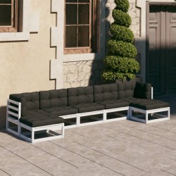 vidaXL Set muebles jardín 7 pzas con cojines madera maciza pino blanco