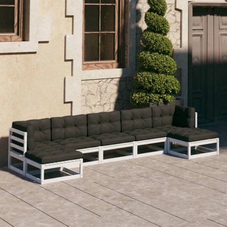 vidaXL Set muebles jardín 7 pzas con cojines madera maciza pino blanco