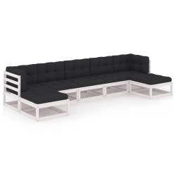 vidaXL Set muebles jardín 7 pzas con cojines madera maciza pino blanco