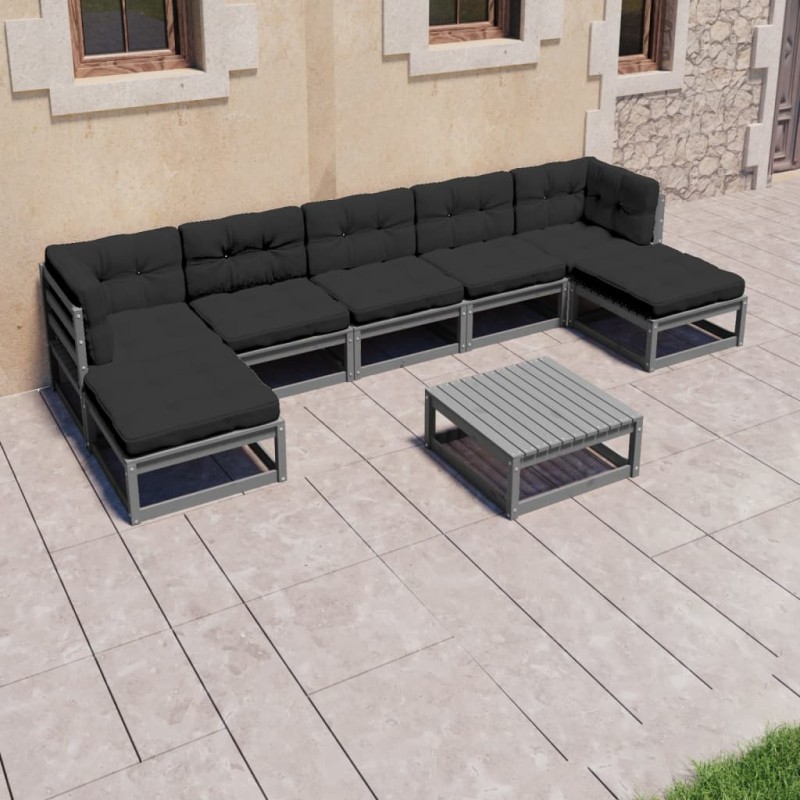 vidaXL Set de muebles de jardín 8 pzas con cojines madera pino gris vidaXL Set de muebles de jardín 8 pzas con cojines madera pino gris