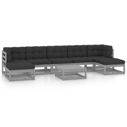 vidaXL Set de muebles de jardín 8 pzas con cojines madera pino gris