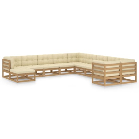 vidaXL Set de muebles de jardín 11 pzs cojines madera pino marrón miel