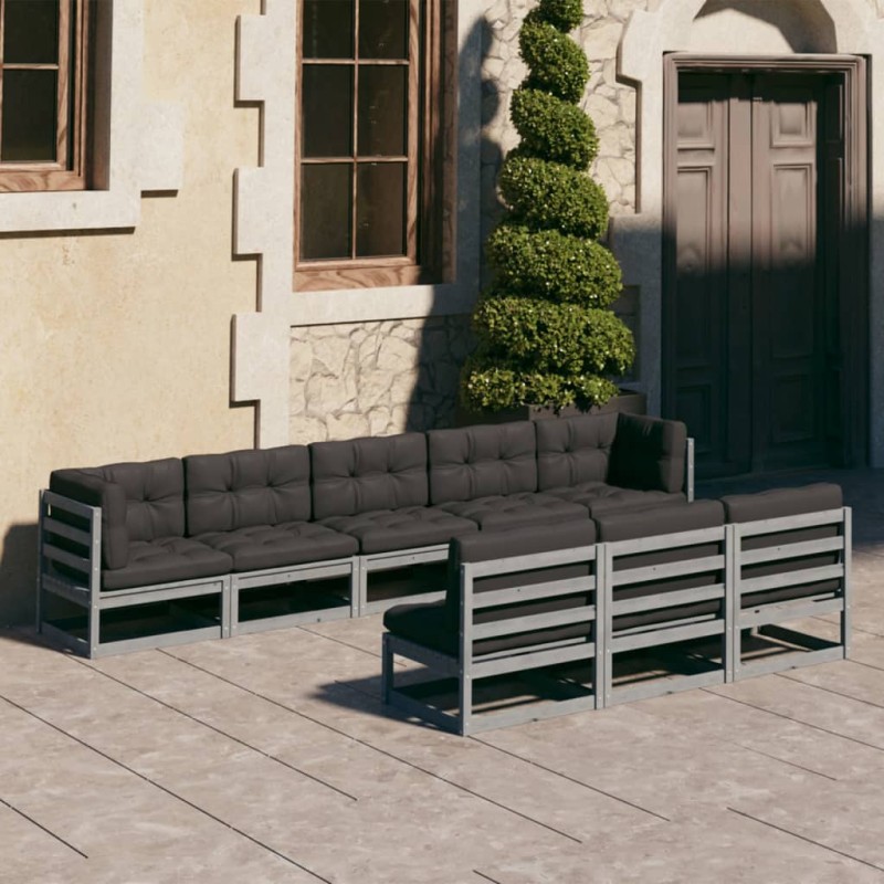 vidaXL Set de muebles de jardín 8 pzas con cojines madera pino gris vidaXL Set de muebles de jardín 8 pzas con cojines madera pino gris
