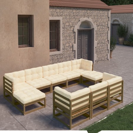 vidaXL Set de muebles de jardín 10 pzs cojines madera pino marrón miel
