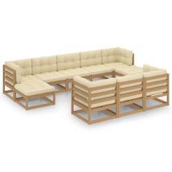 vidaXL Set de muebles de jardín 10 pzs cojines madera pino marrón miel