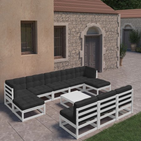 vidaXL Set de muebles de jardín 11 pzas con cojines madera pino blanco