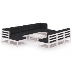 vidaXL Set de muebles de jardín 11 pzas con cojines madera pino blanco