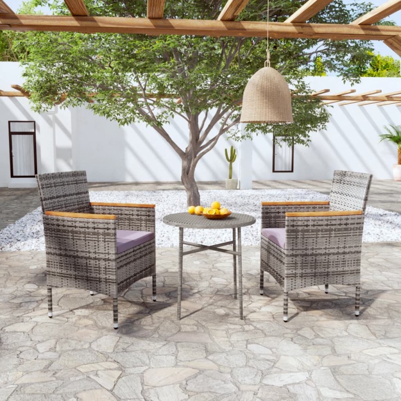 vidaXL Juego de comedor para jardín 3 piezas ratán sintético gris vidaXL Juego de comedor para jardín 3 piezas ratán sintético gris