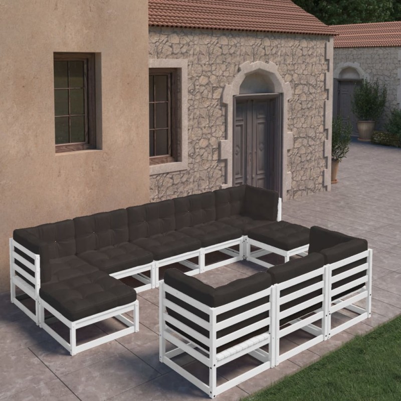 vidaXL Set de muebles de jardín 10 pzas con cojines madera pino blanco vidaXL Set de muebles de jardín 10 pzas con cojines madera pino blanco